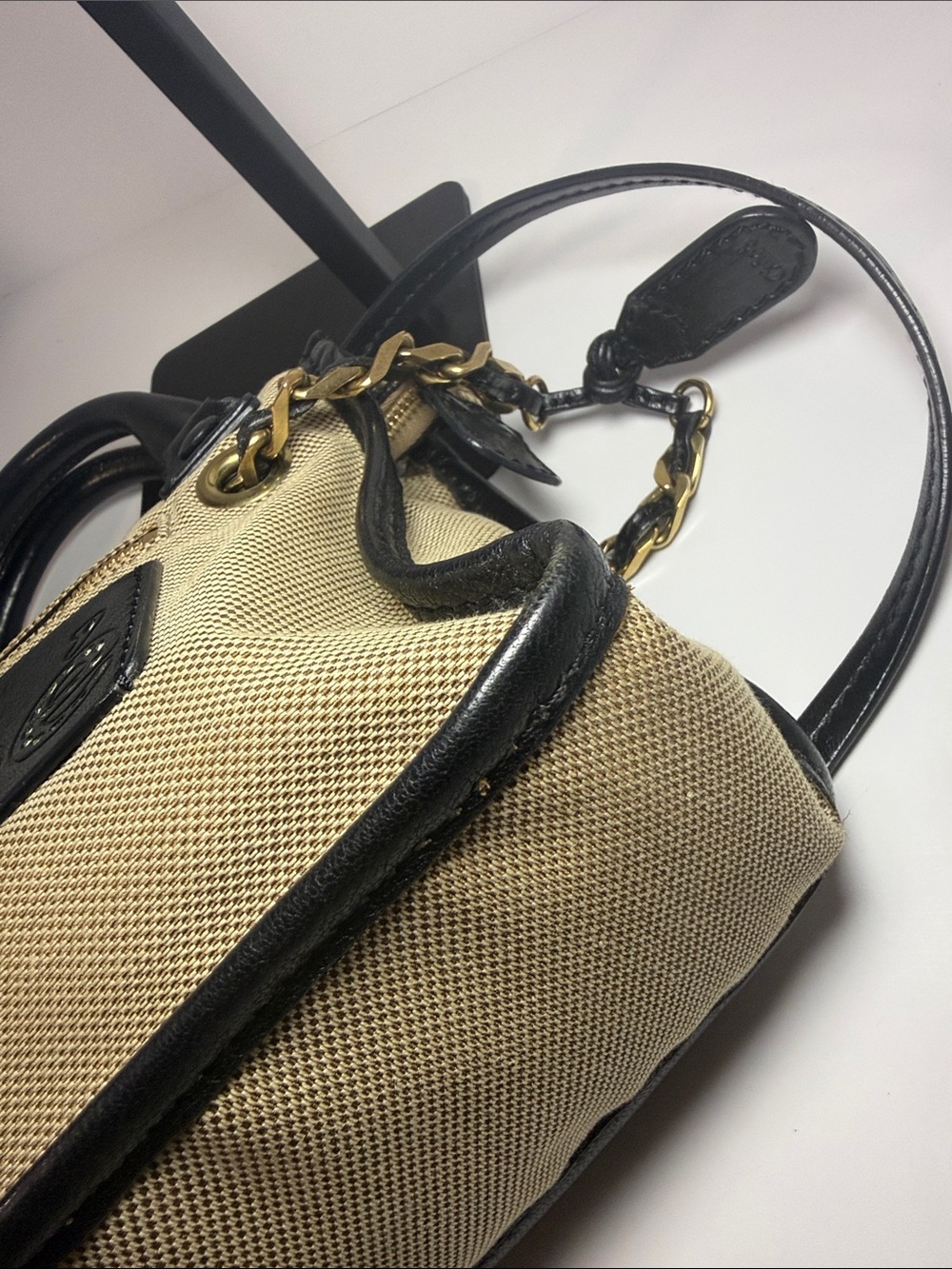 Chloé Canvas & Black Leather Satchel Crossbody Bag Gold Hardware - Picture 8 of 13